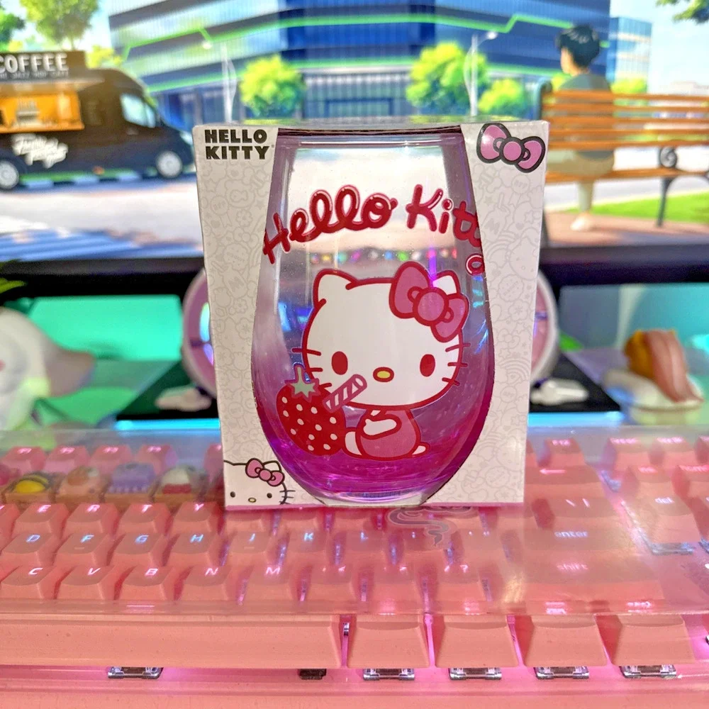 Sanrio Hello Kitty Tear Drop Glass 20oz Pink Stemless Cup 2023 Strawberry